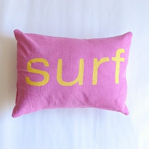 Surf Throw Pillow Boho Beach Decor Coastal Decor Modern Surf Pillow Beach Pillow Nursery Pink and Yellow Surf Pillow image 1