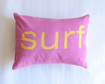 Surf Throw Pillow - Boho Beach Decor - Coastal Decor - Modern Surf Pillow - Beach Pillow - Nursery - Pink and Yellow Surf Pillow