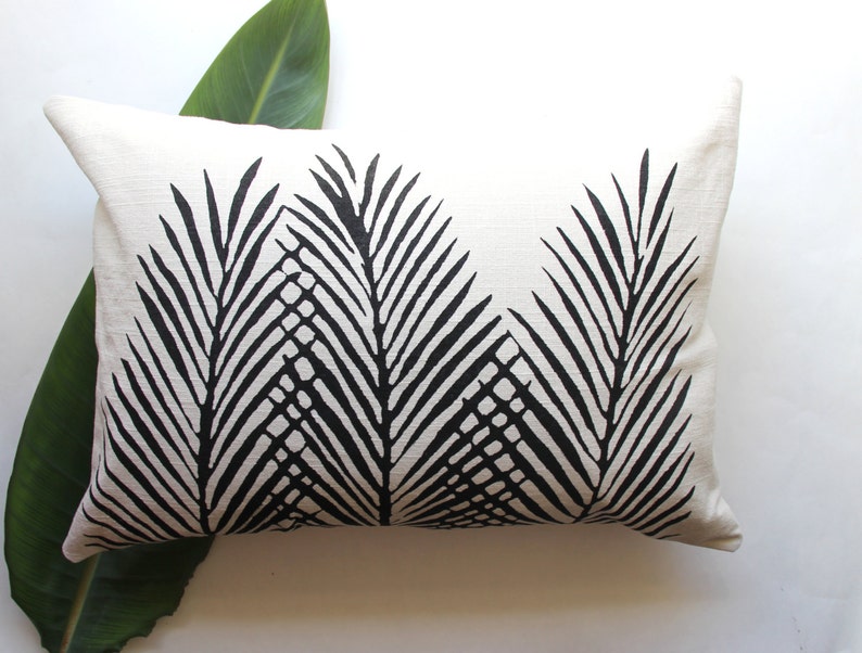 Palm Leaf Decor / Leaf Print / Linen Pillow / Palm Leaf Print / Palm leaf pillow cover image 3