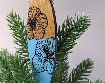Set of 2 Hibiscus Surfboard Ornaments