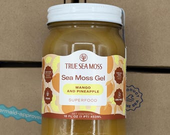 True Sea Moss – Sea Moss Gel – Wildcrafted Seamoss, Fruits & Jarred Vegetables – Mango/Pineapple (Labels may Vary)