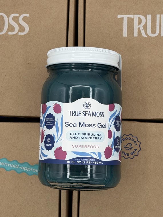 TrueSeaMoss Sea Moss Gel – Wildcrafted Seamoss, Fruits & Jarred Vegetables – Blue Spirulina (Labels may Vary)