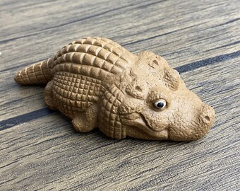 Whimsical Alligator Tea Pet | Adorable Serving Tray Decor | Fun Tabletop Sculpture |