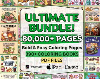 Coloring Pages MEGA Bundle – 80.000 Coloring Pages,Cute Cozy Comfy – Digital Coloring for stress relief, Printable, iPad, PDF