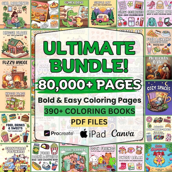 Coloring Pages MEGA Bundle – 80.000 Coloring Pages,Cute Cozy Comfy – Digital Coloring for stress relief, Printable, iPad, PDF