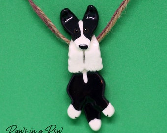 Border Collie Hangin' On Artist Hand-made Clay Pendant