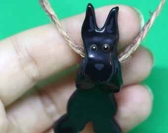 Giant Schnauzer Hangin' On Artist Hand-made Clay Pendant