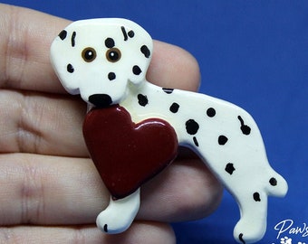 Dalmatian Love Pin Artist Hand-Made OOAK Brooch Aussie Dog Art Jewelry