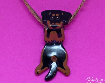 Rottweiler Hangin' On Artist Hand-made Clay Pendant