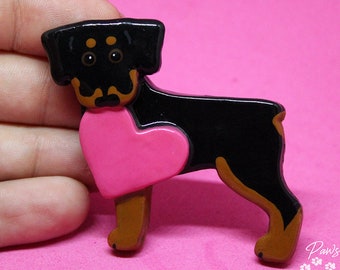 Rottweiler Love Pin Artist Hand-Made OOAK Brooch Dog Art Jewelry