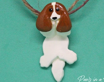Cavalier King Charles Spaniel Hangin' On Artist Hand-made Clay Parson Dog Pendant