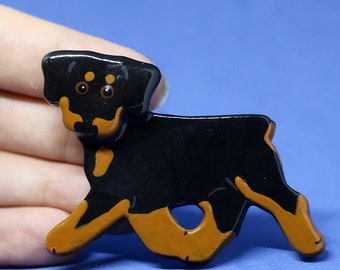 Rottweiler Pin Artist Hand-Made OOAK Brooch Dog Art Jewelry