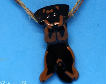 Rottweiler Hangin' On Artist Hand-made Clay Pendant