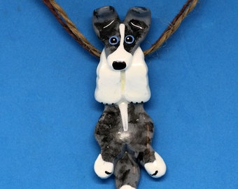 Border Collie Blue Merle Hangin' On Artist Hand-made Clay Pendant