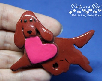 Irish Setter Love Pin Artist Hand-Made OOAK Brooch Dog Art Jewelry