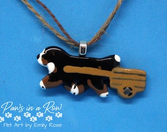 Bernese Mountain Dog Carting Pendant OOAK Artist handmade dog breed art jewelry