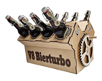 V8 beer engine including engraving. Beer bottle engine, engine, beer cylinder, unusual men&#39;s gifts, beer crate, beer turbo, men&#39;s gift