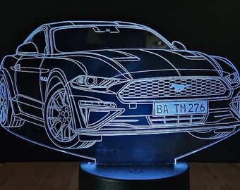 Ford Mustang 3D Lampe mit Wunschkennzeichen und/oder Name