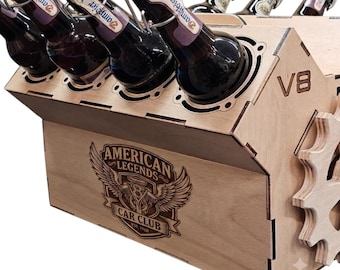 V8 beer engine including engraving. Beer bottle engine, motor, beer cylinder, unusual men's gifts, beer crate, beer turbo, men's gift