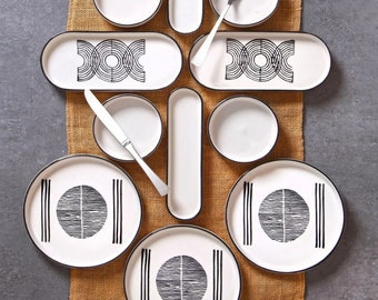Handmade ceramic 6 people breakfast set, 14 piece, handmade plate set, ceramic serving plate, breakfast plate, ceramic dining plate
