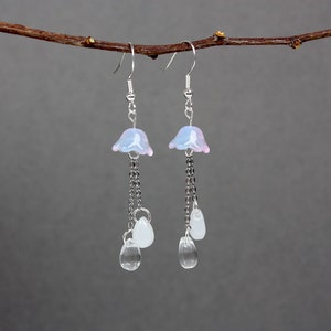 Blue And Pink Jellyfish Glass Drop Silver Metal Earrings, Jellyfish Earrings, Sea Inspired Jewellery, Gifts For Her, Dangly Earrings