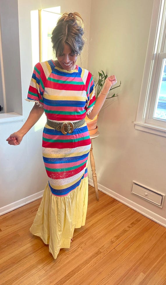 fitted lace wedding dress Rainbow Multi Color Bright Stripe Dress main image 0
