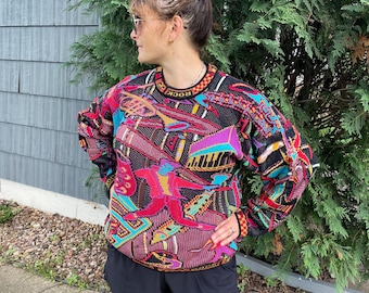 Vtg Tundra Canada Rainbow Coloured 3D Textured Knit Coogi Style