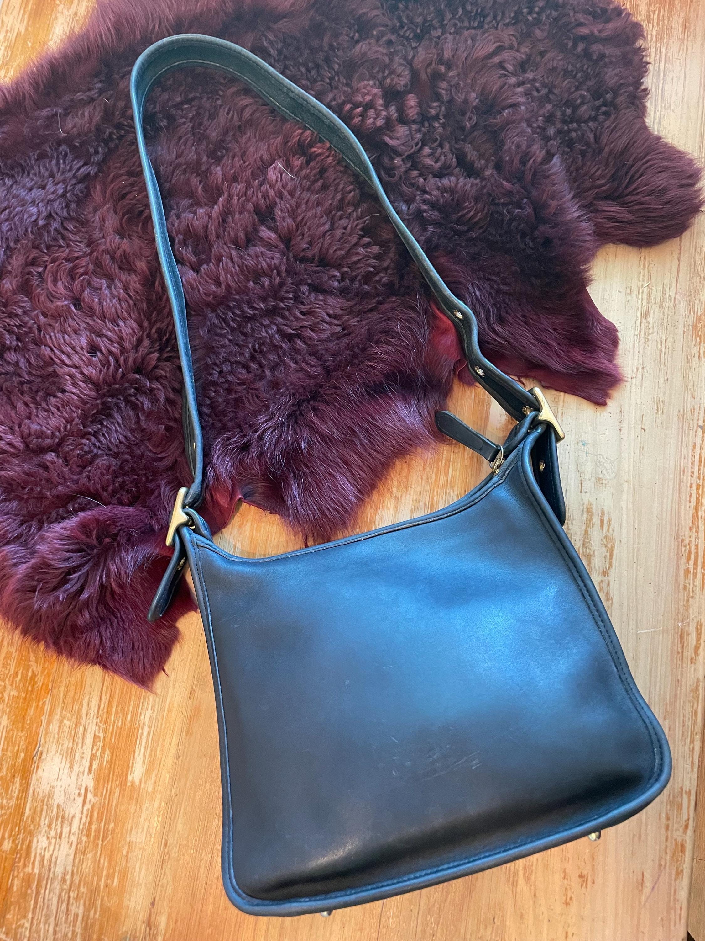 Vintage Coach Legacy Bag 9966: Black Leather Shoulder Bag, Brass