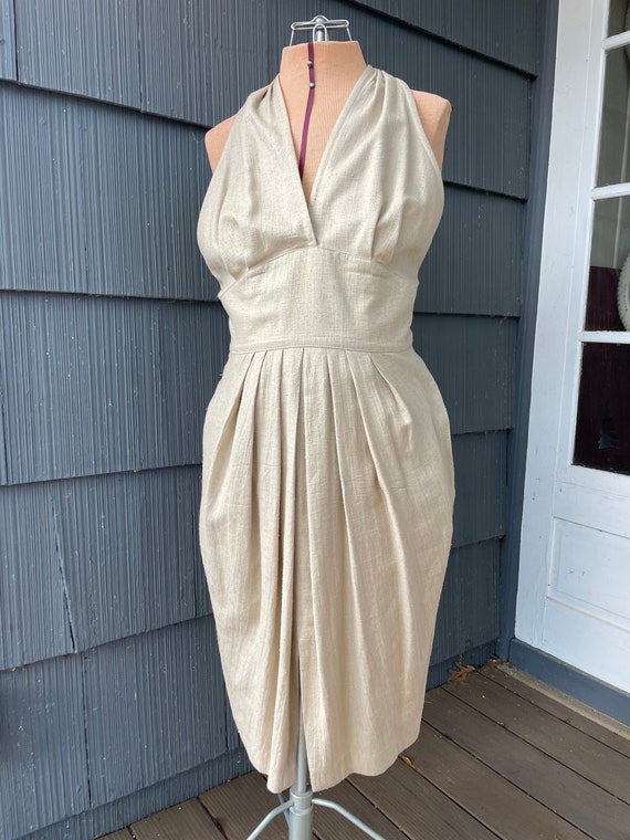 Linen cream halter dress - vintage - image 1