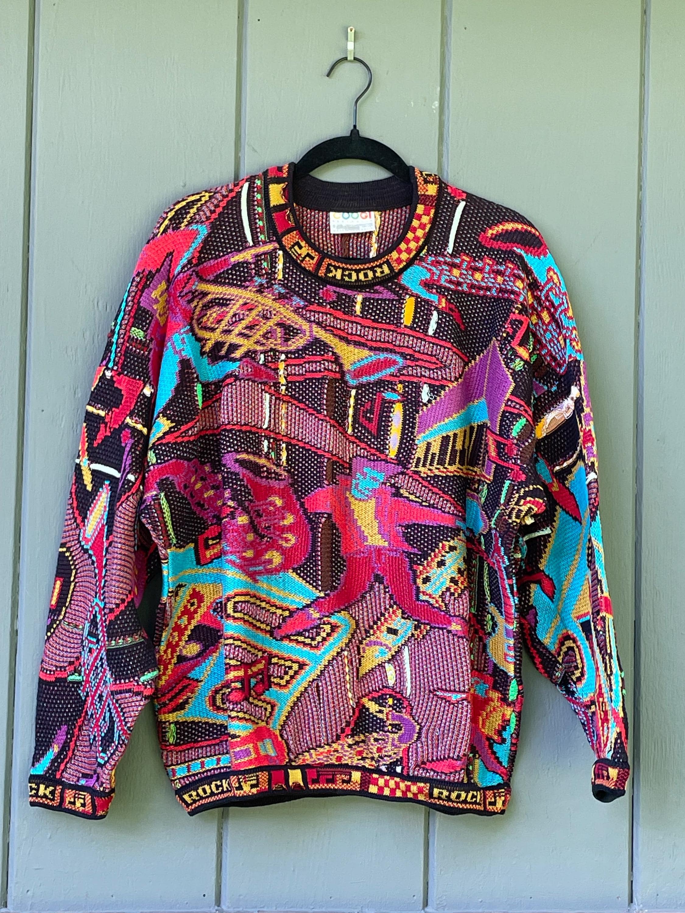 Vintage Coogi Australia Sweater: 90s Rock Music 3D Knit, Size