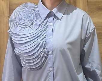 Viktorianische Bluse für Damen, Vintage-Bluse mit Knopf vorne, edles, langärmliges, lockeres Blusenshirt | Geschenk für Sie