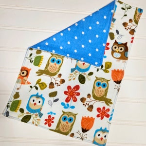 ScrapRags Burp cloth 13.25 x 9&quot;, Cotton Flannel, Owls, Reversible, Baby Shower Gift, Newborn, Absorbent