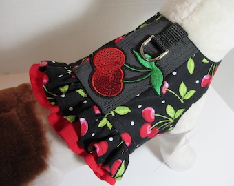 Sweet Cherries Small Dog Harness with ruffles