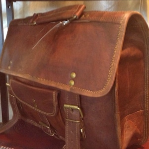 Bolso tipo cartera de 16", ancho único, estilo clásico, estilo bandolera/mochila convertible, vintage, hecho a mano, curtido naturalmente