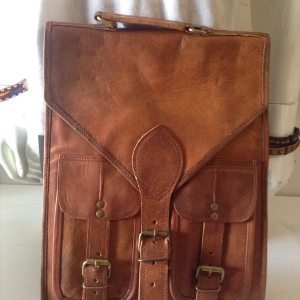 11" Backpack and cross body, all leather, vintage style, boho, retro style