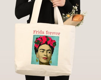 Sac en coton 100% recyclé, Frida Kahlo, cadeau, sac shopping, tote bag