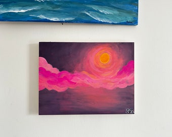 Eternal Sunset - a Dreamy Handmade Painting with Vibrant colors on Wood Canvas