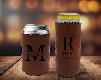 Personalized Leather Can Koozie: Engraved Beer OR Seltzer Holder