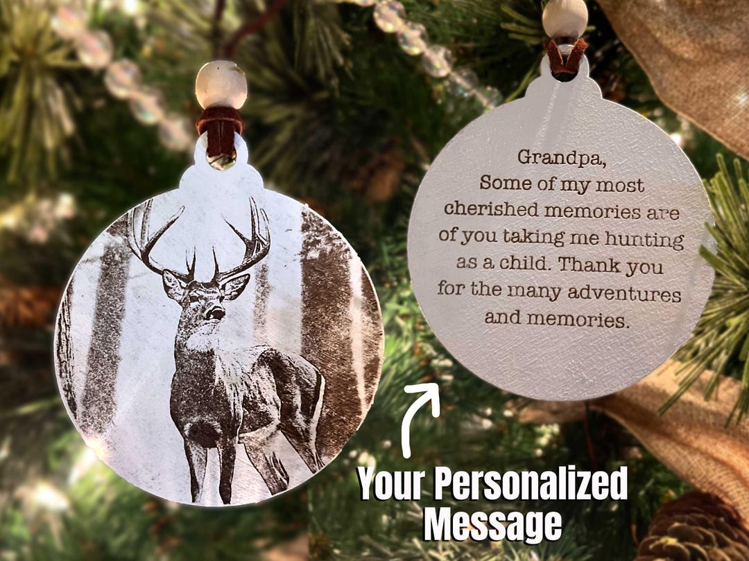 Personalized Whitetail Deer Christmas Ornament Rustic Wooden Keepsake