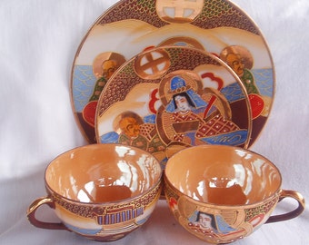 2 Vintage Geisha Teacups, Saucers and Sandwich Plates