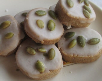 4 Dozen Pumpkin Spice Shortbread Cookies w/pumpkin Spice Glaze and Pumpkin Seeds