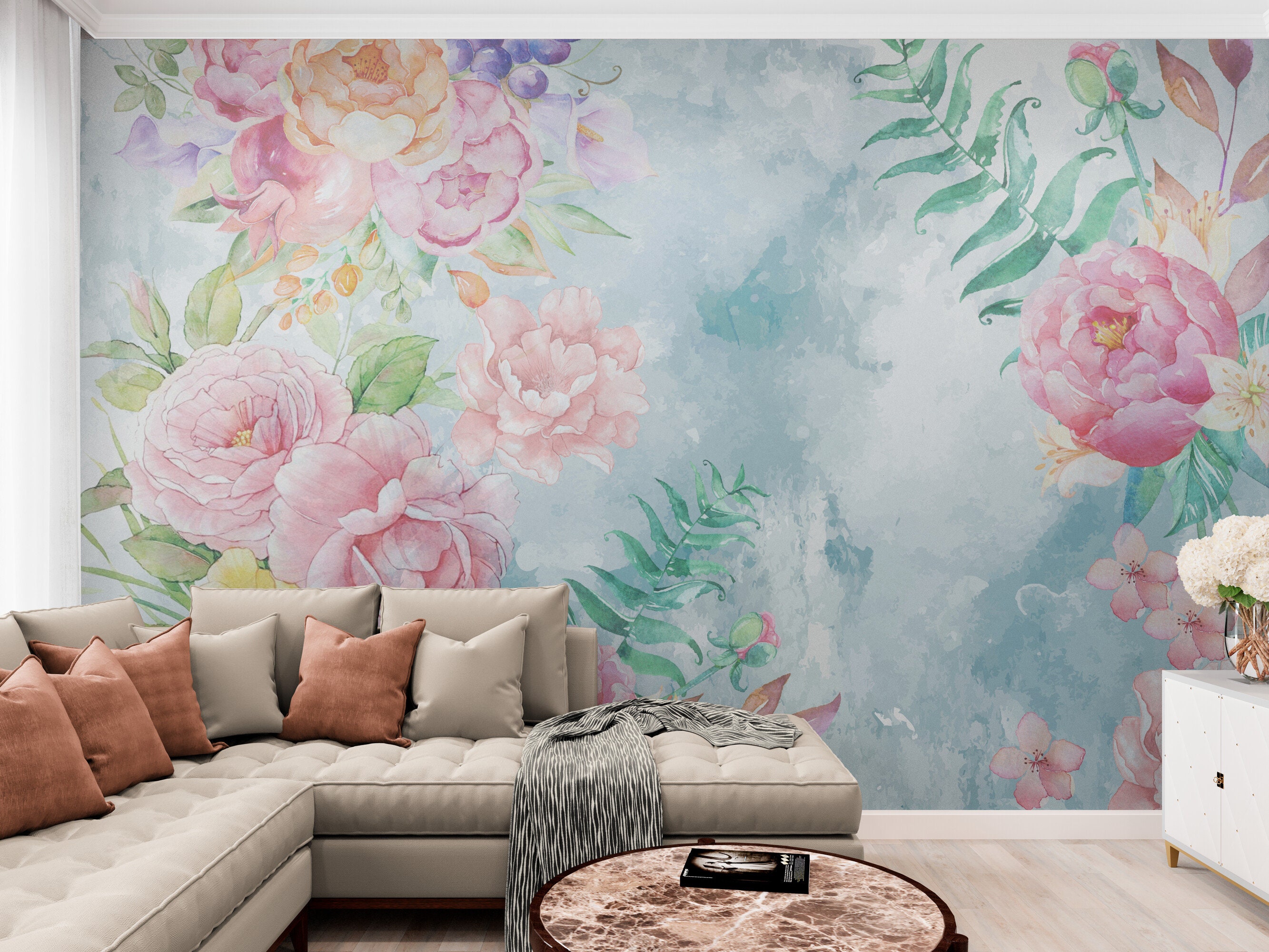 Floral Wallpaper Peony Wall Mural Peel and Stick Dainty Flower ...