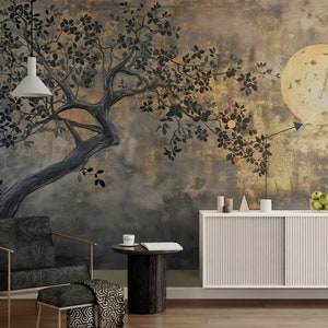 Tree Wall Mural Large Wall, Dark Night Wallpaper Peel and Stick, Moody ...