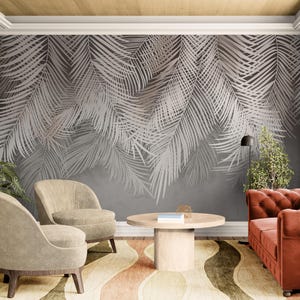 Abstract wallpaper Feathers wall mural peel and stick White gray wallpaper self adhesive Neutral above bed wall decor to bedroom Removable