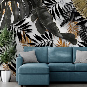 Tropical large banana leaves mural self adhesive Jungle wallpaper Monstera mural peel and stick Floral wallpaper for bedroom, living room