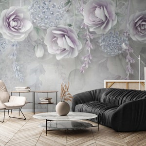 Papier peint à grandes fleurs, fleurs délicates, pivoines, papier peint autocollant, papier peint élégant, papier peint floral, vinyle, intissé