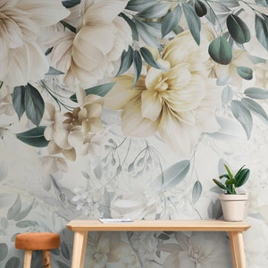 Papier peint élégant, pivoines, papier peint autocollant, fleurs délicates, papier peint floral, papier peint pour chambre, vinyle, intissé