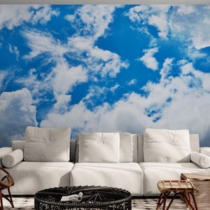 Carta da parati celeste con nuvole staccabili e attaccabili Carta da parati adesiva con cielo blu Carta da parati in vinile con accenti Carta da parati naturale in tela per camera da letto