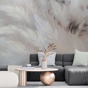 Feather elegant wallpaper peel and stick, 3d neutral pastel wallpaper, abstract wall mural vinyl, Сustom wallpaper for bedroom, nursery