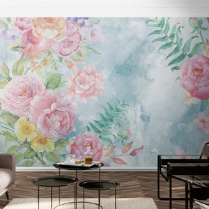Floral Wallpaper Peony Wall Mural Peel and Stick Dainty Flower ...